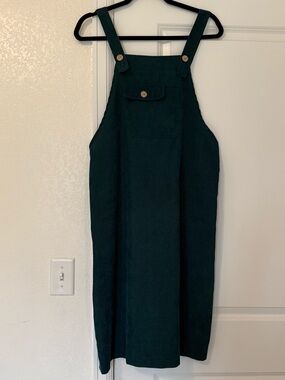 SHEIN Forest Green Ribbed Pinafore Dress